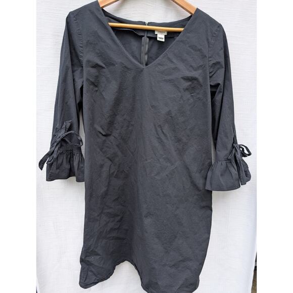 J Crew Womens Little Black Dress Sz 14 Shift Ruffle sleeve Date night H5399 - Picture 1 of 5